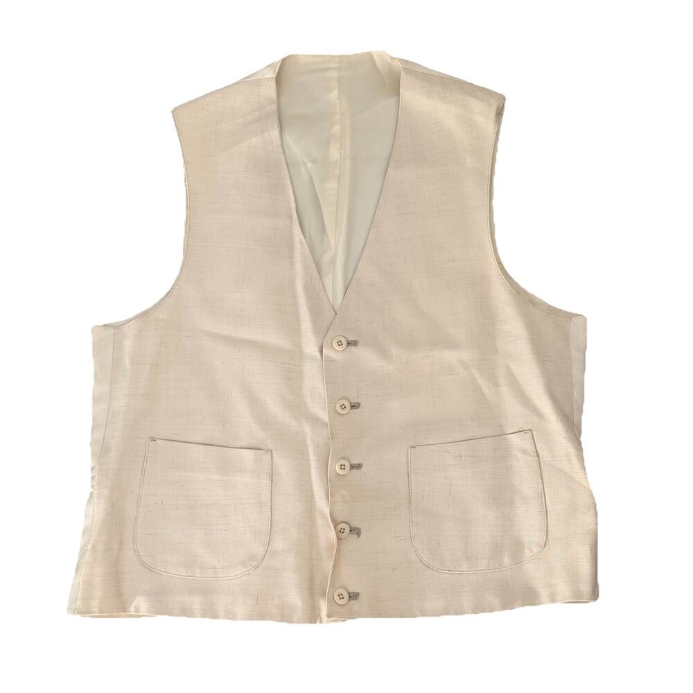 Christian Dior Men's Ivory Beige Linen with Satin Logo Print Vest M Designer VTG